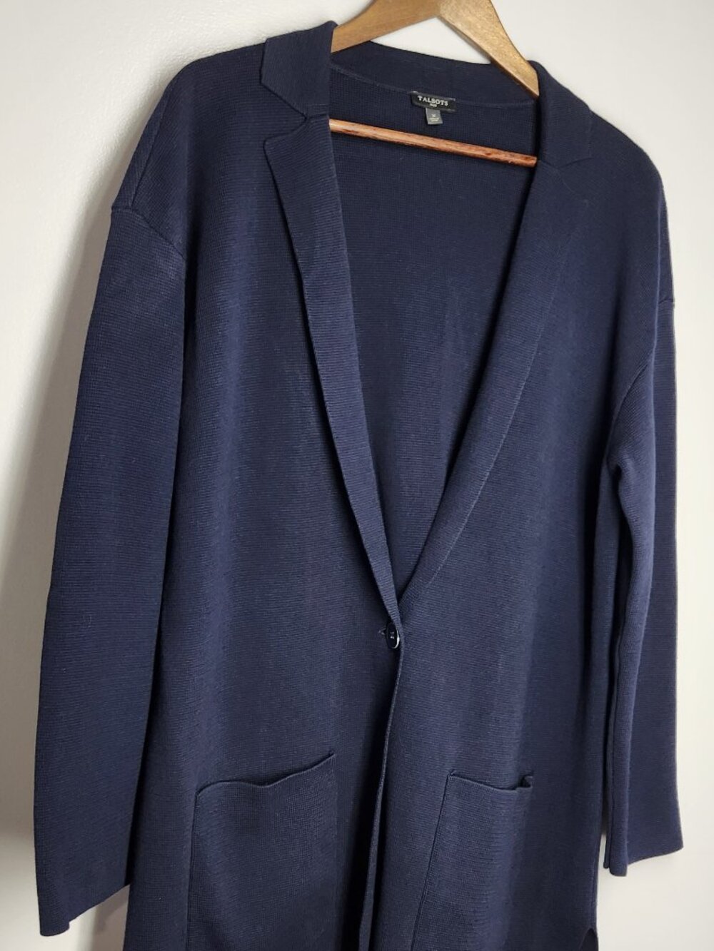 Talbots Plus Size X (1X) Navy Blue Knit Cardigan Sweater Blazer Single Button Po